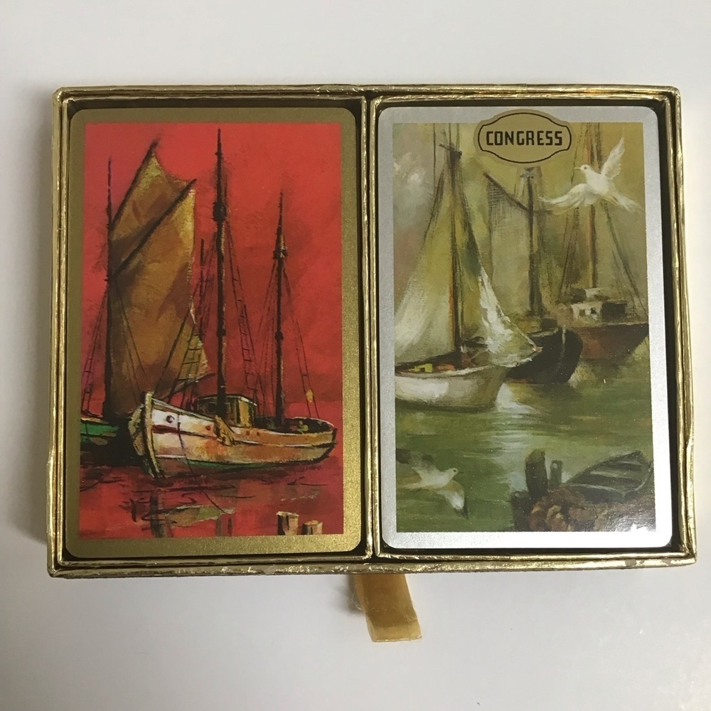 Congress Mid Century Playing Cards 2 Deck SET Sailing Ships 1 SEALED Vintage EUC - Picture 2 of 13